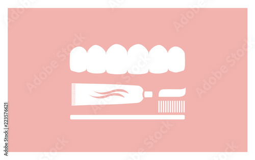 Vector image of teeth, toothpaste and a toothbrush
