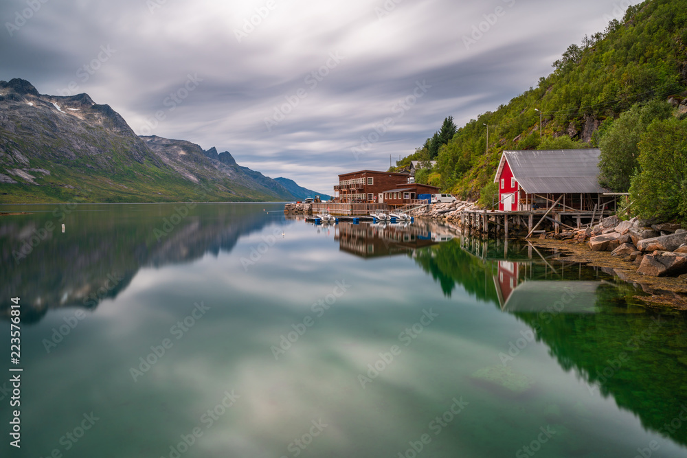 View of Ersfjorden - beautiful fjord in Troms County, Norway