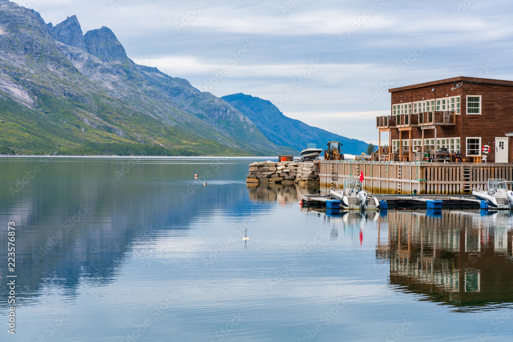 View of Ersfjorden - beautiful fjord in Troms County, Norway