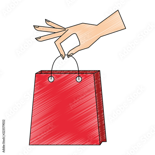 hand with shopping bag commercial icon