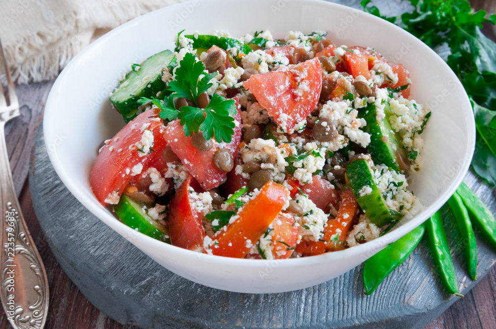 Salad with lentils. View from above. Salad with lentils. View from above.