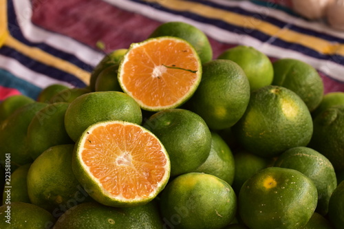 Fresh oranges on market stall