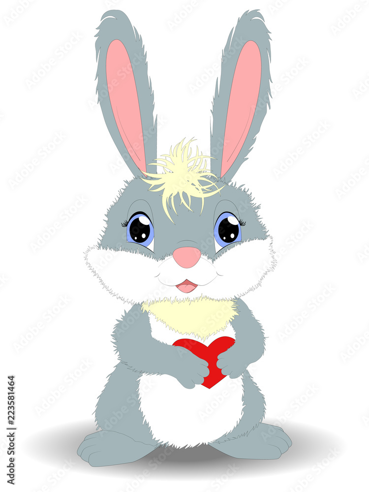 Cute Cartoon gray Rabbit with heart Cute Cartoon gray Rabbit with heart