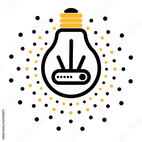 Vector light bulb outline icons with dots around photo