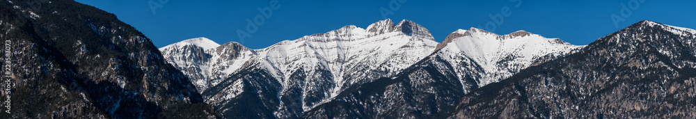 Panoramic view of Olympus highest peaks in winter Panoramic view of Olympus highest peaks in winter