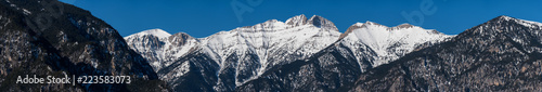 Panoramic view of Olympus highest peaks in winter