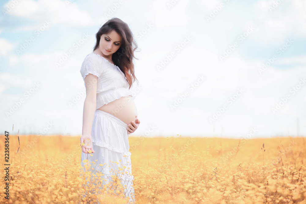 Pregnant woman in nature for a walk in the autumn Pregnant woman in nature for a walk in the autumn