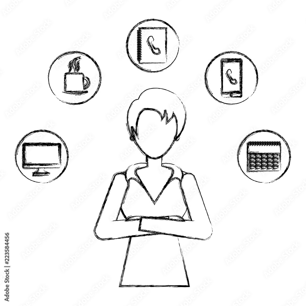 busineswoman business office computer calendar coffee cup