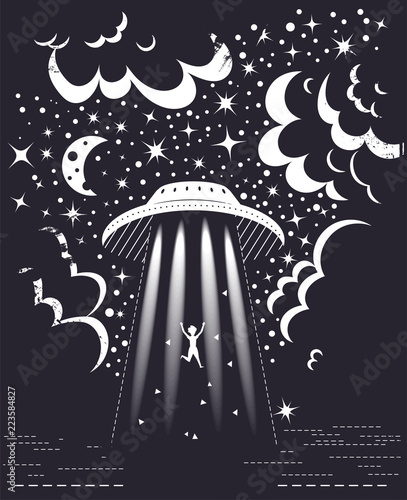 UFO Vector. Cartoon. Isolated art Moon Stars
