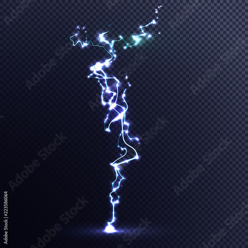 Lightning bolt with sparkles. Vector object isolated on transparent background.