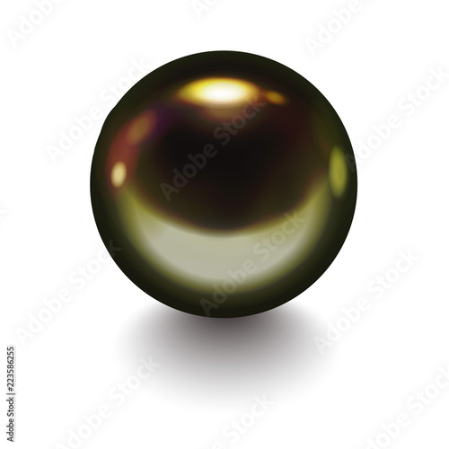 Realistic black pearl on white background. Vector design object.