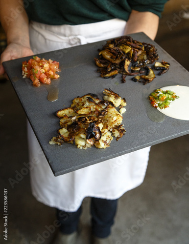 Mashroom Shawarma dish, vegan food, Tel Aviv, Israel.