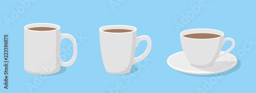 Fotografie, Obraz Coffee mug in flat style. A set of three cups - stock vector.