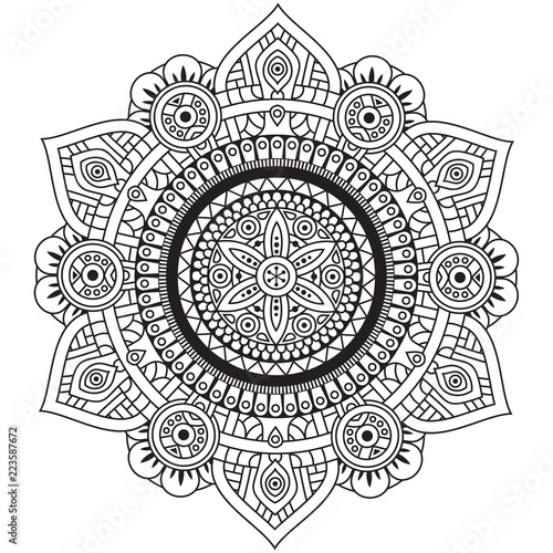 Black and white mandala vector isolated on white. Vector hand drawn circular decorative element.