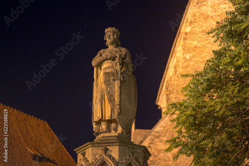 View of the Ekkehard fountain in front of Naumburg Cathedral, which has been a World Heritage Site since 2018, Germany. photo