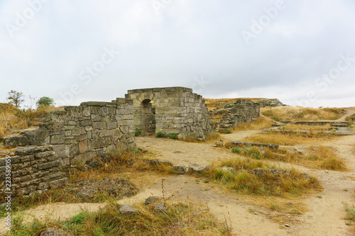 The ruins of the ancient Greek city of Panticapaeum on mount Mithridates in Kerch on a cloudy autumn day