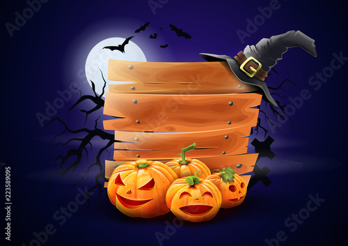 Wooden sign for halloween advertising