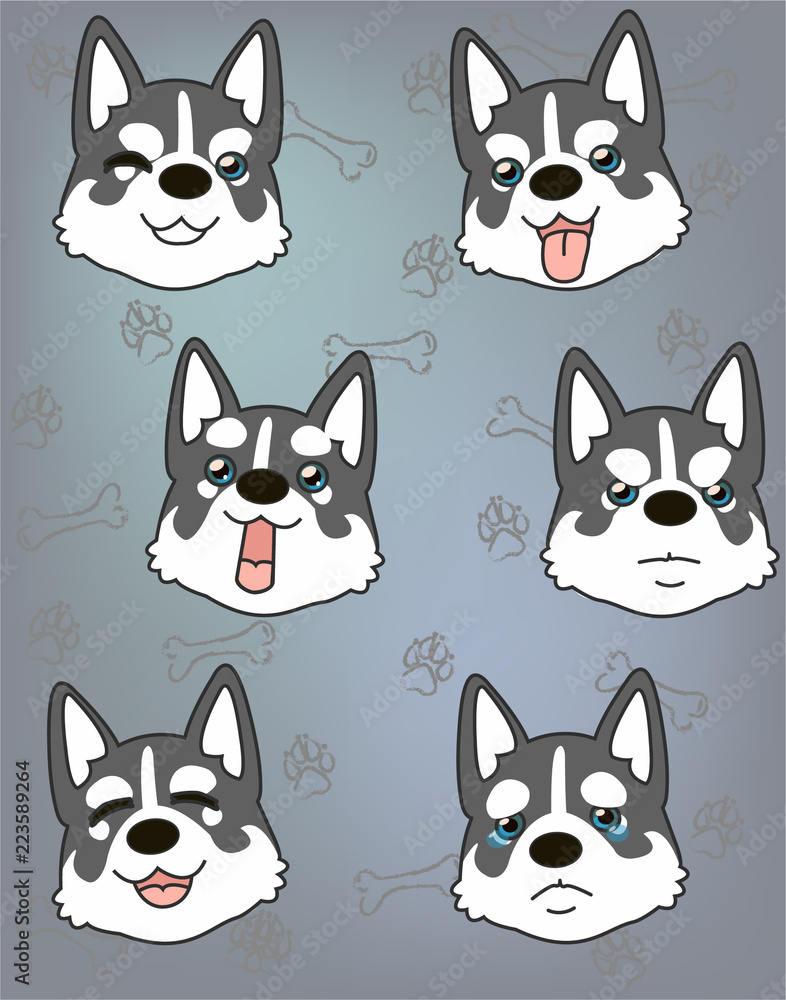 Fototapeta premium Dog Husky Puppy. Seamless pattern. Vector illustration