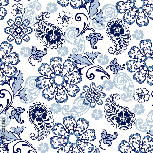 Oriental seamless paisley pattern. Floral wallpaper. Decorative ornament for fabric, textile, wrapping paper.