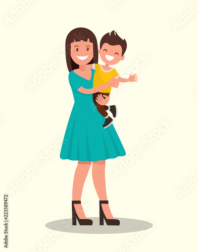 Happy mother holding his son. Vector illustration.