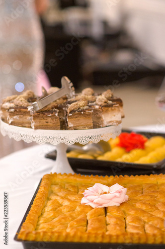 Turkish Dessert Baklava with walnuts on a table
