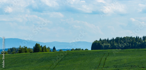 arable fields on the background of mountains in the south of Poland