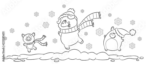 Drei Schweine im Schnee - Vektor Illustration