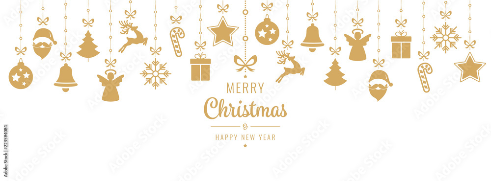 christmas greeting golden ornament elements hanging isolated background