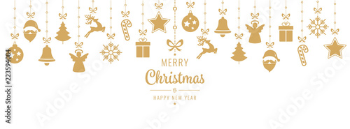 christmas greeting golden ornament elements hanging isolated background