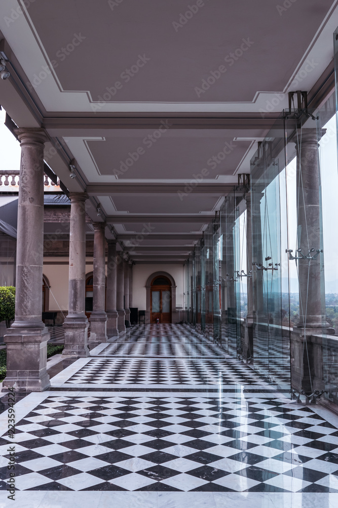 Vanishing point view of a hall at Chapultepec's castle
