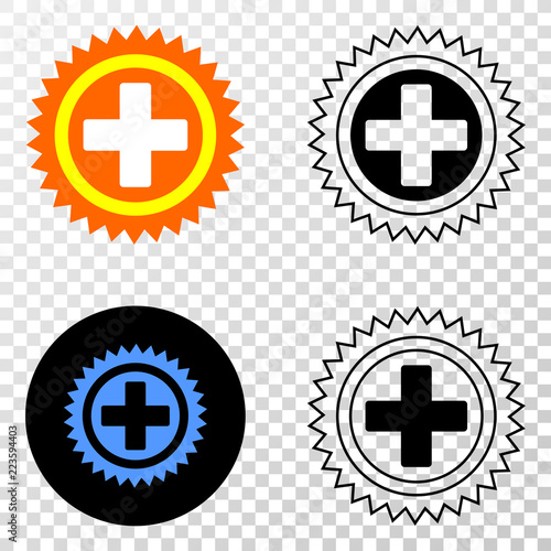 Medical cross EPS vector pictograph with contour, black and colored versions. Illustration style is flat iconic symbol on chess transparent background.