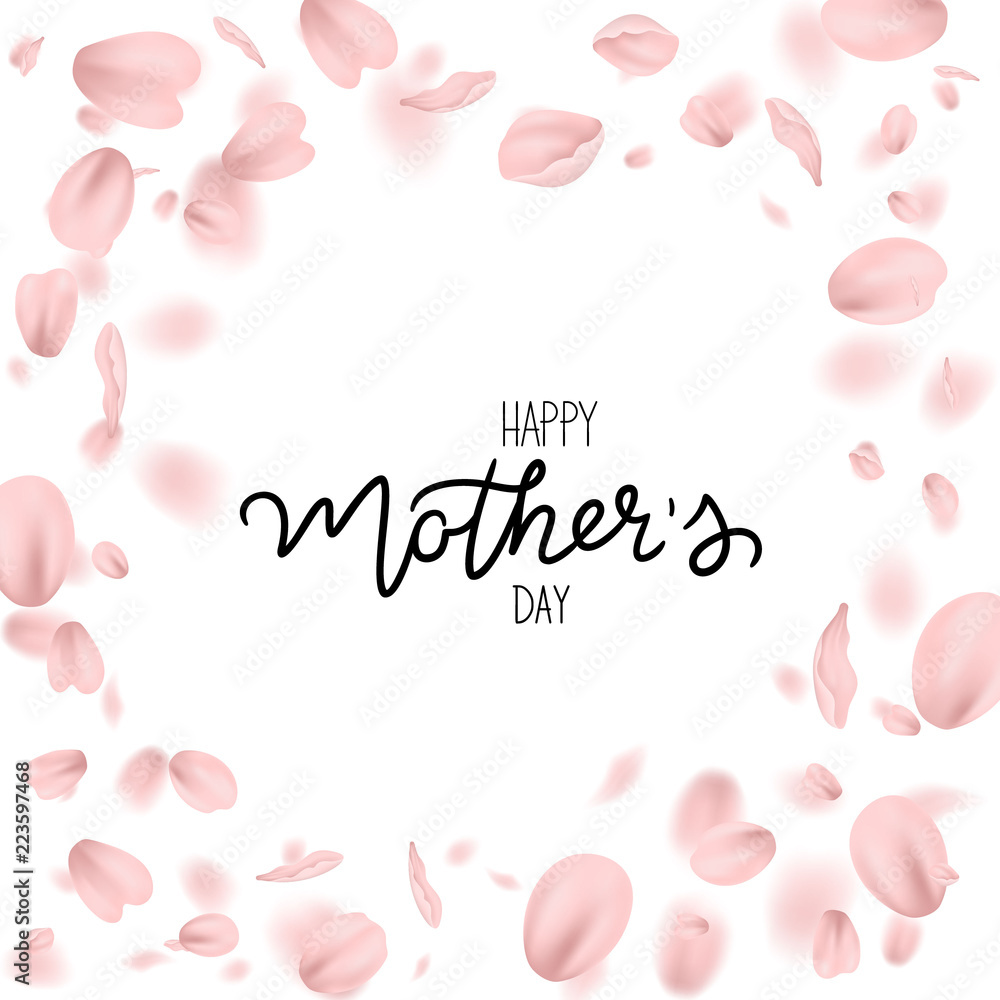 Mother day greeting card with pink plum petals, vector, illustration  
