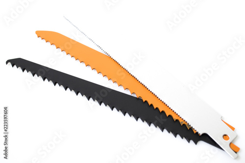 Set of reciprocating saw blades isolated in a white background