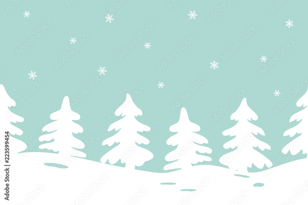 Winter landscape. Seamless border. It can be used for Christmas and New Year decoration, as a background for the websites, packing, fabrics. Vector illustration.