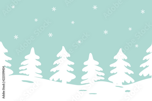 Winter landscape. Seamless border. It can be used for Christmas and New Year decoration, as a background for the websites, packing, fabrics. Vector illustration.