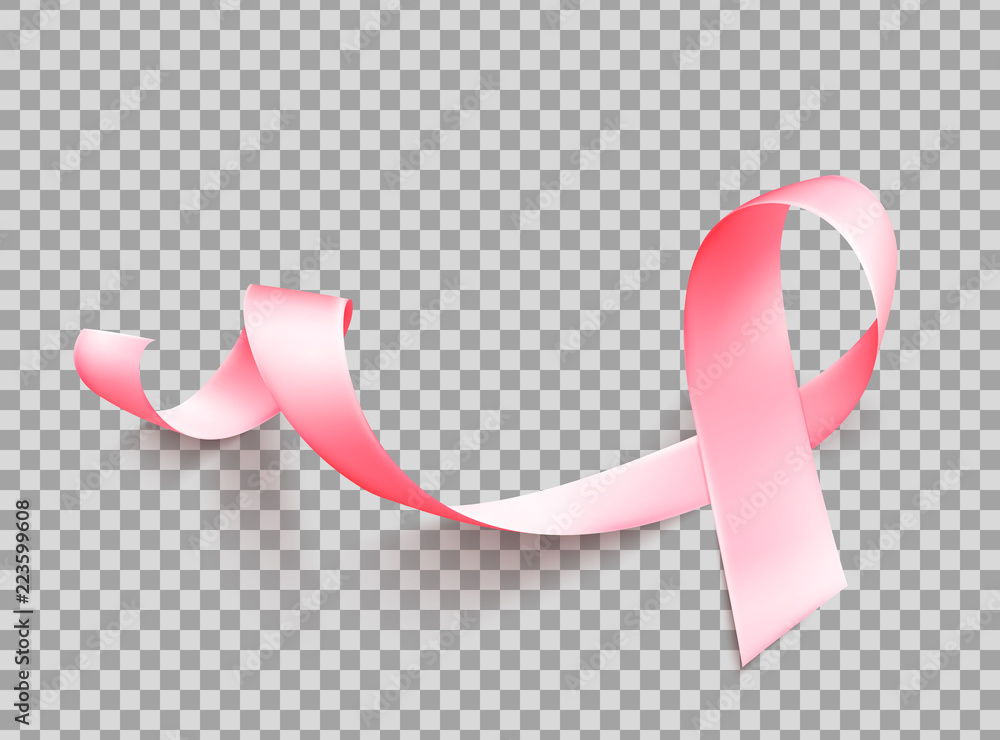 Realistic pink ribbon isolated over white background. Symbol of breast ...