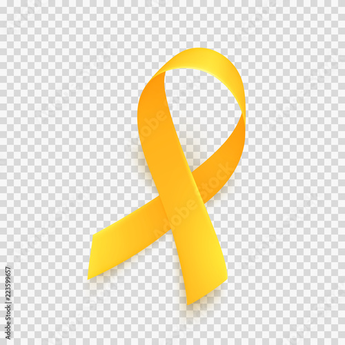 Realistic gold ribbon. World childhood cancer awareness symbol, vector illustration.