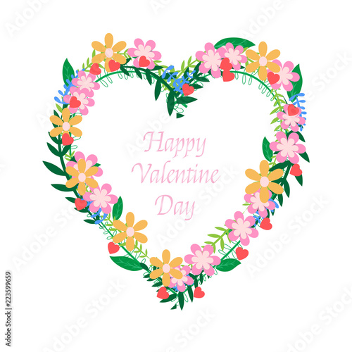 Happy Valentine's day in Floral wreath with heart shape