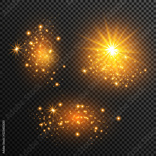 White sparks glitter special light effect. Vector sparkles on transparent background. Christmas abstract pattern. Sparkling magic dust particles