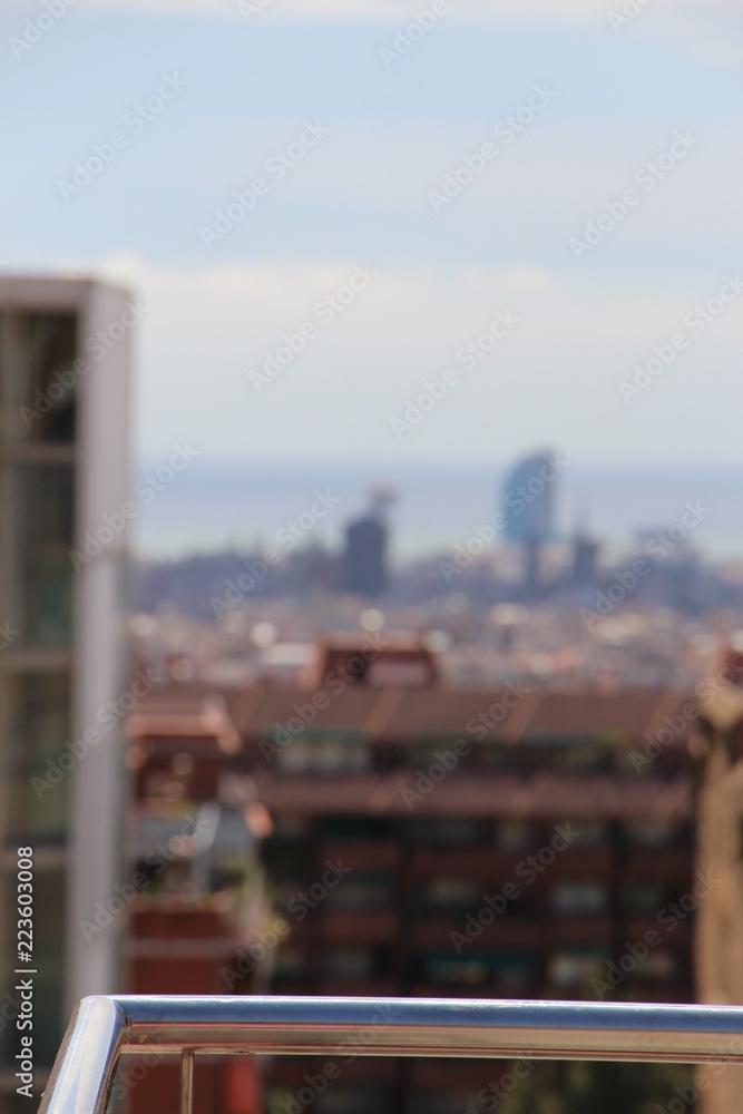 High depth of field view of a metal railing in Barcelona High depth of field view of a metal railing in Barcelona