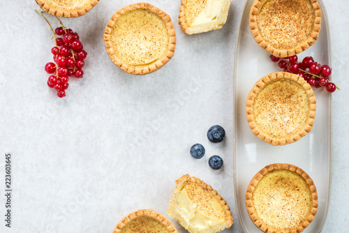 Egg Custard Tart, traditional English, Portuguese, Chinese desse