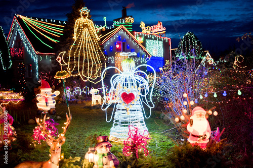 Christmas decoration on the garden and on the house. photo