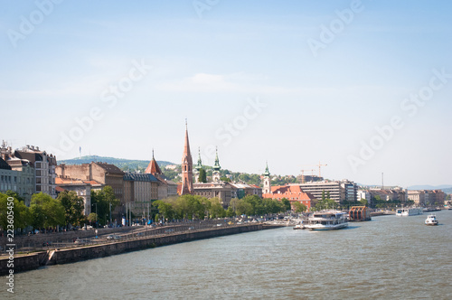 View on Buda and river Donau from the Chain bridge in Budapest, Hungary .