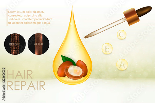 Argan oil for hair care. Vector