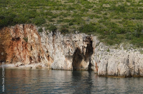 cliffs with small caves at the coast in Croatia