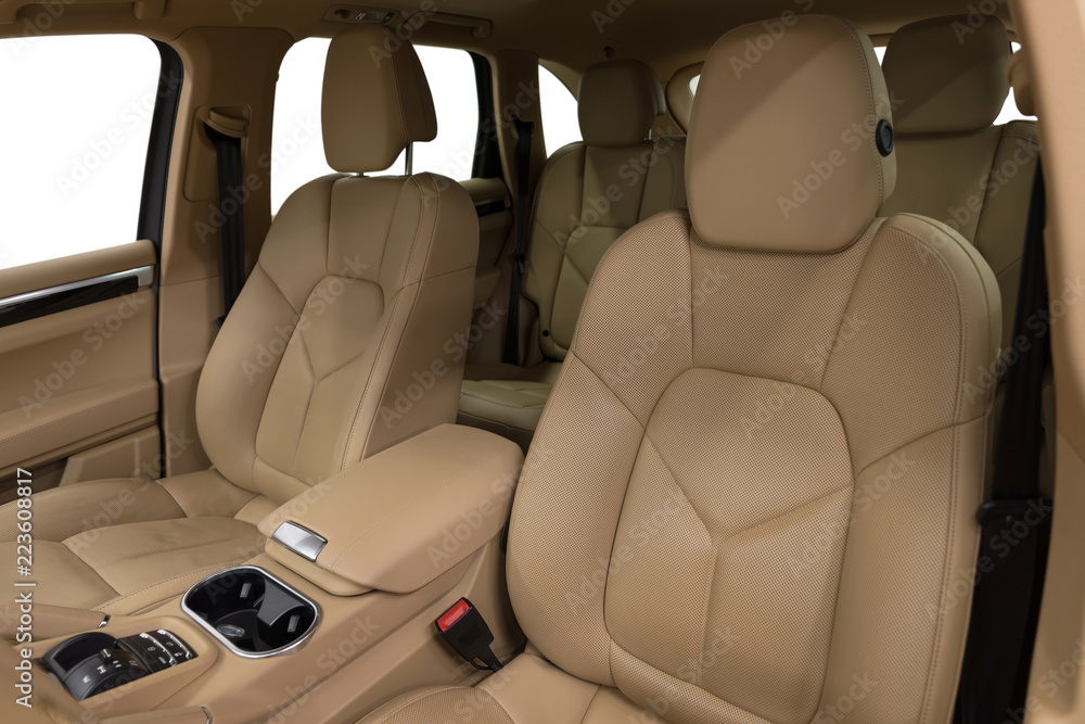 Modern luxury car interior. Leather seats. Modern luxury car interior. Leather seats.