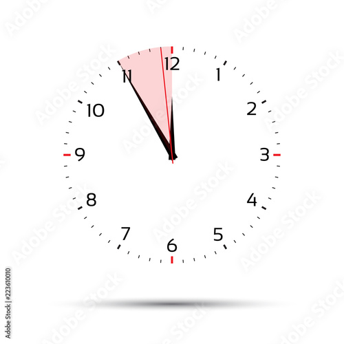 Time is money concept, in five minutes twelve, red period, time management, simple vector illustration