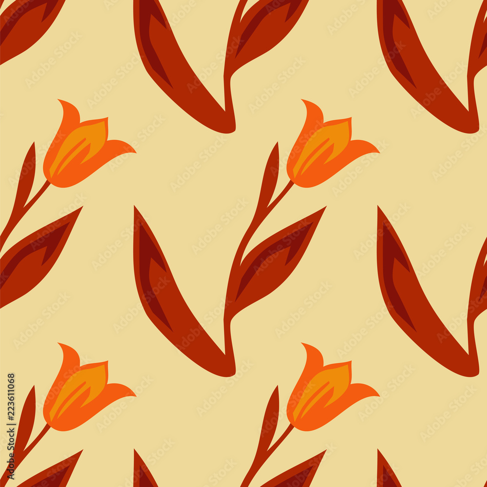 Seamless pattern of tulips.