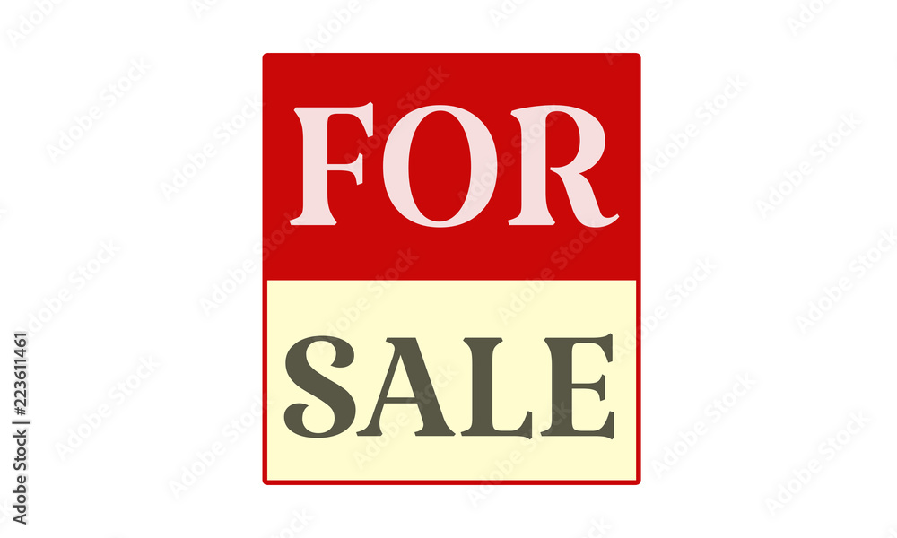 For Sale - written on red card on white background For Sale - written on red card on white background