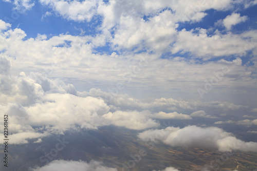 Anatolia mountains from sky with clouds in Turkey